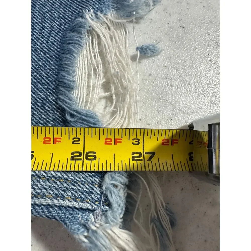 WE THE FREE BLUE JEANS SIZE 31 FREE PEOPLE BUTTON FLY RAW HEM HIGH RISE Boho A51 - Picture 8 of 8